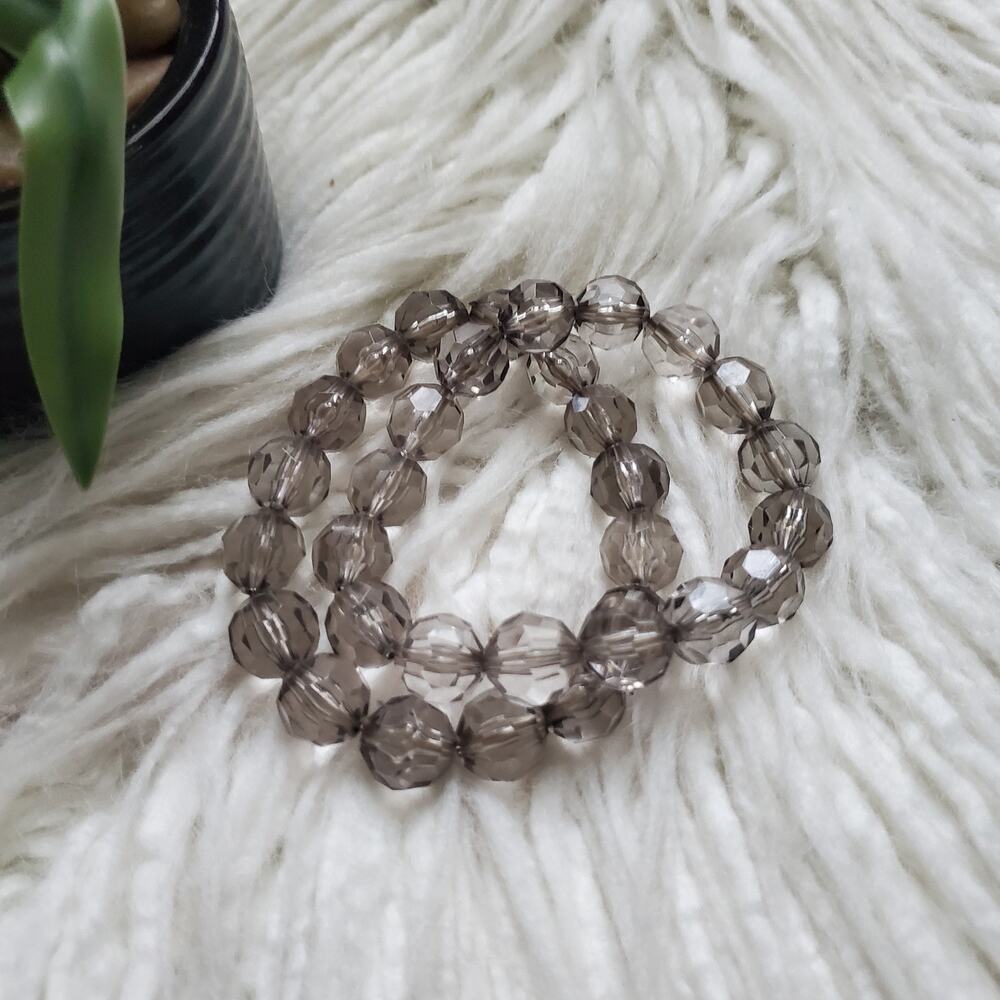 Smoky Gray Stretch Beaded Bracelet Set